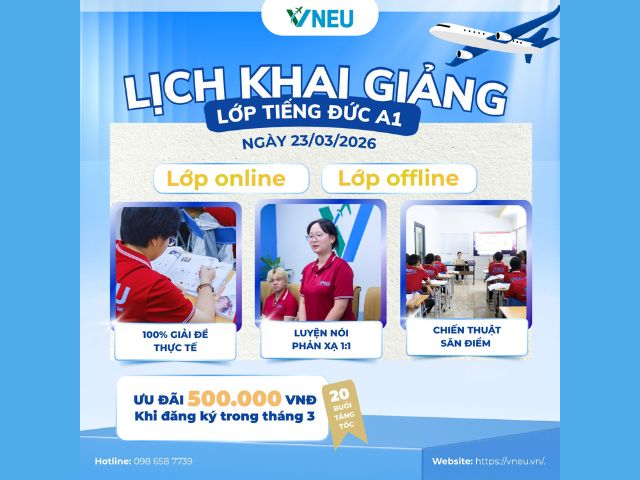 THÔNG BÁO KHAI GIẢNG: KHÓA HỌC TIẾNG ĐỨC TRÌNH ĐỘ A1 (KỲ THÁNG 03/2026)