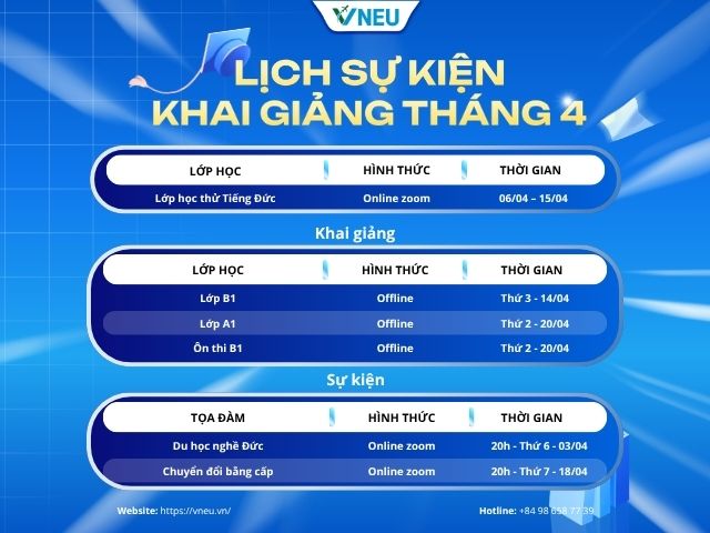 LỊCH SỰ KIỆN VÀ KHAI GIẢNG TIẾNG ĐỨC THÁNG 04/2026 TẠI VNEU