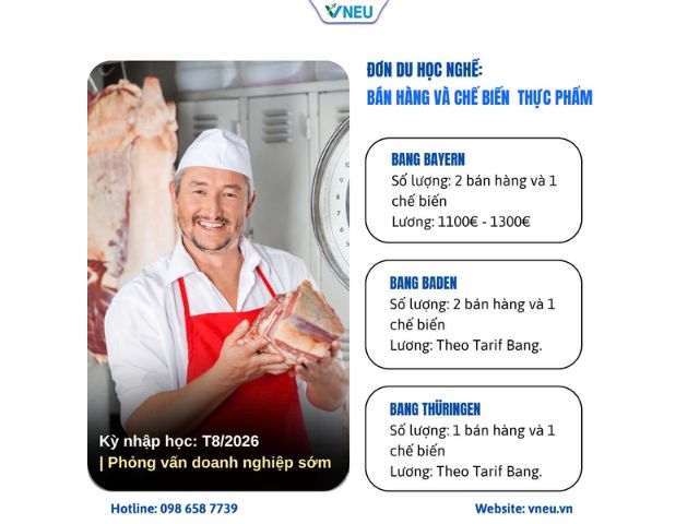 TUYỂN SINH DU HỌC NGHỀ ĐỨC 2026: BỘ 3 ĐƠN HÀNG VÀNG NGÀNH BÁN HÀNG &amp; CHẾ BIẾN THỰC PHẨM
