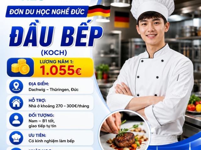 THÔNG BÁO TUYỂN SINH ĐƠN ĐẦU BẾP (KOCH) TẠI ĐỨC – THU NHẬP TỪ 1.055 EURO/THÁNG 🇩🇪