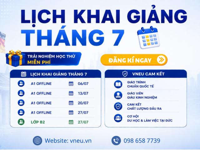 VNEU THÔNG BÁO LỊCH KHAI GIẢNG CÁC LỚP TIẾNG ĐỨC THÁNG 7/2026