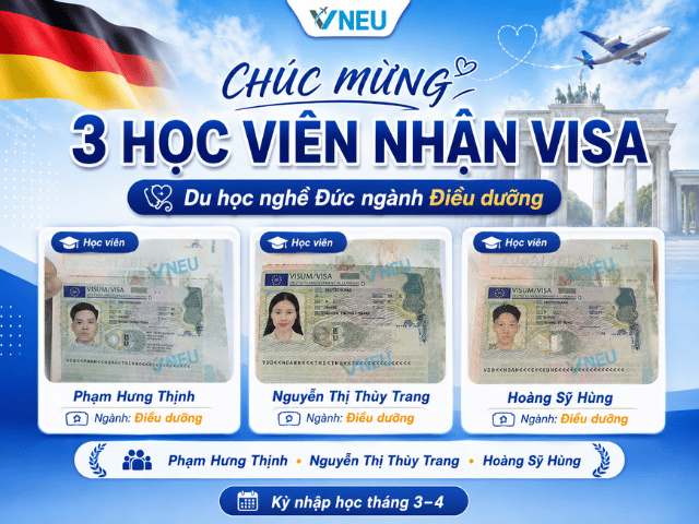 Chúc mừng 3 học viên VNEU chính thức nhận Visa Du học nghề Đức ngành Điều dưỡng