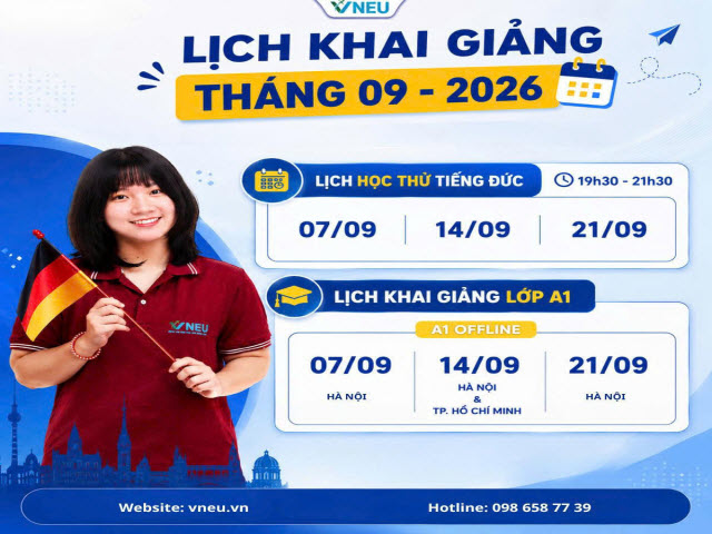 Lịch khai giảng lớp tiếng Đức tháng 9/2026 tại VNEU