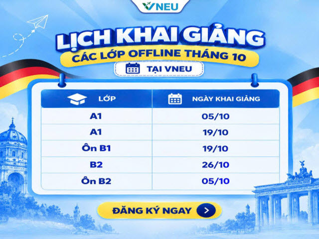 Lịch khai giảng lớp tiếng Đức tháng 10/2026 tại VNEU